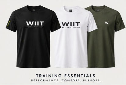 WIIT training tees in black, white and olive