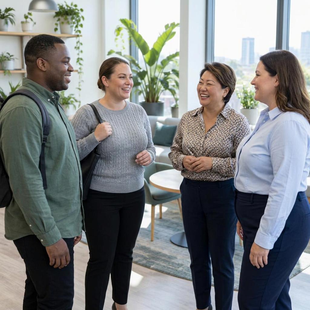 Colleagues connecting outside the office